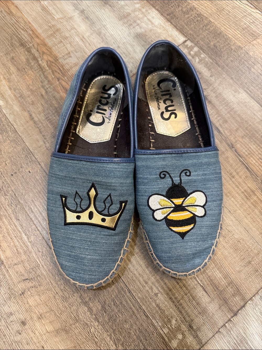 Circus by Sam Edelman Blue Espadrilles with Gold Crown & Bee